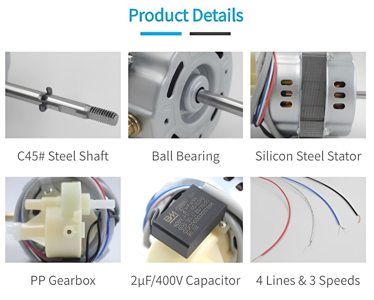 Detalles del producto del motor del ventilador de pie.